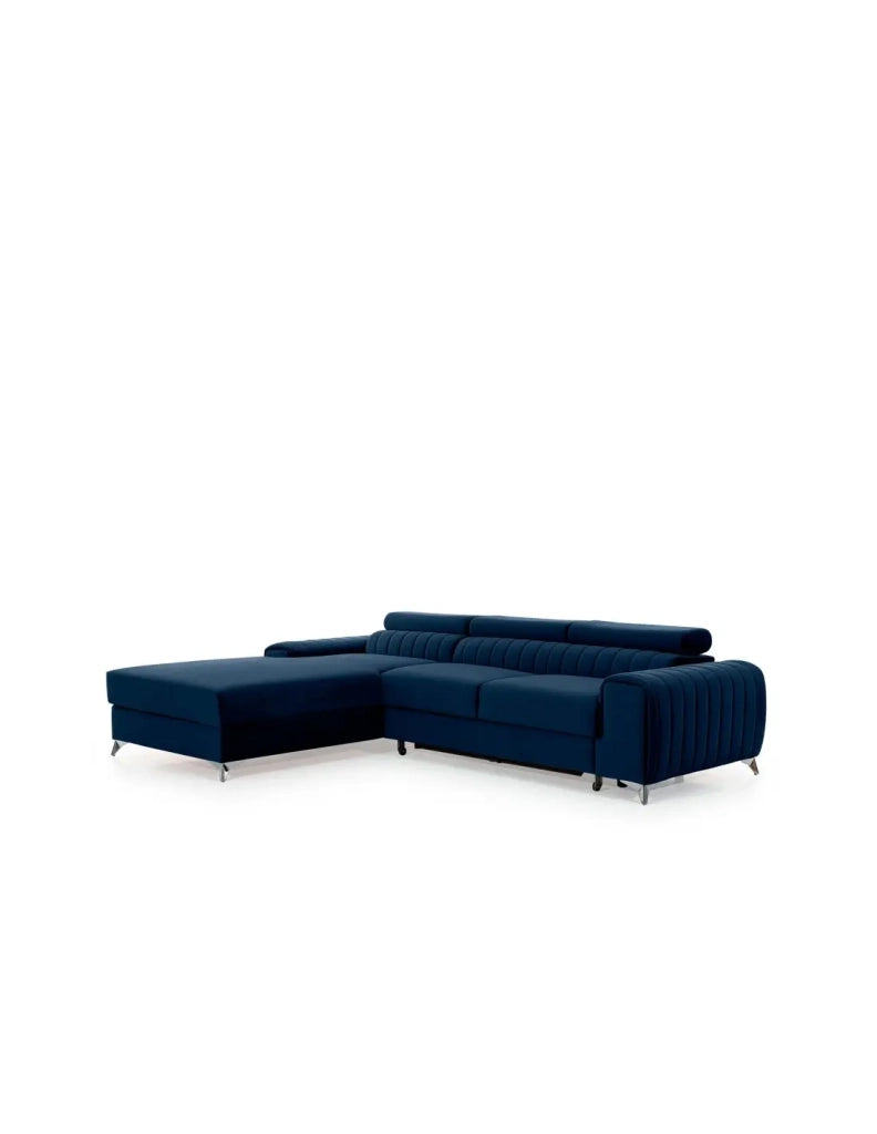 Divano angolare sinistro Blu scuro convertibile 3 posti JAYSON con chaise longue