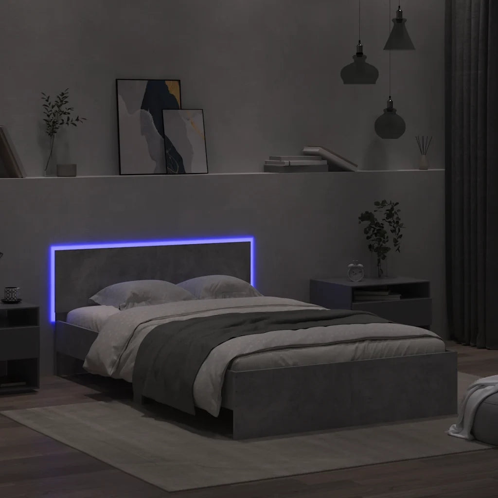 Letto matrimoniale | Letto per adulti | Giroletto con Testiera e LED Grigio Cemento 140x190 cm
