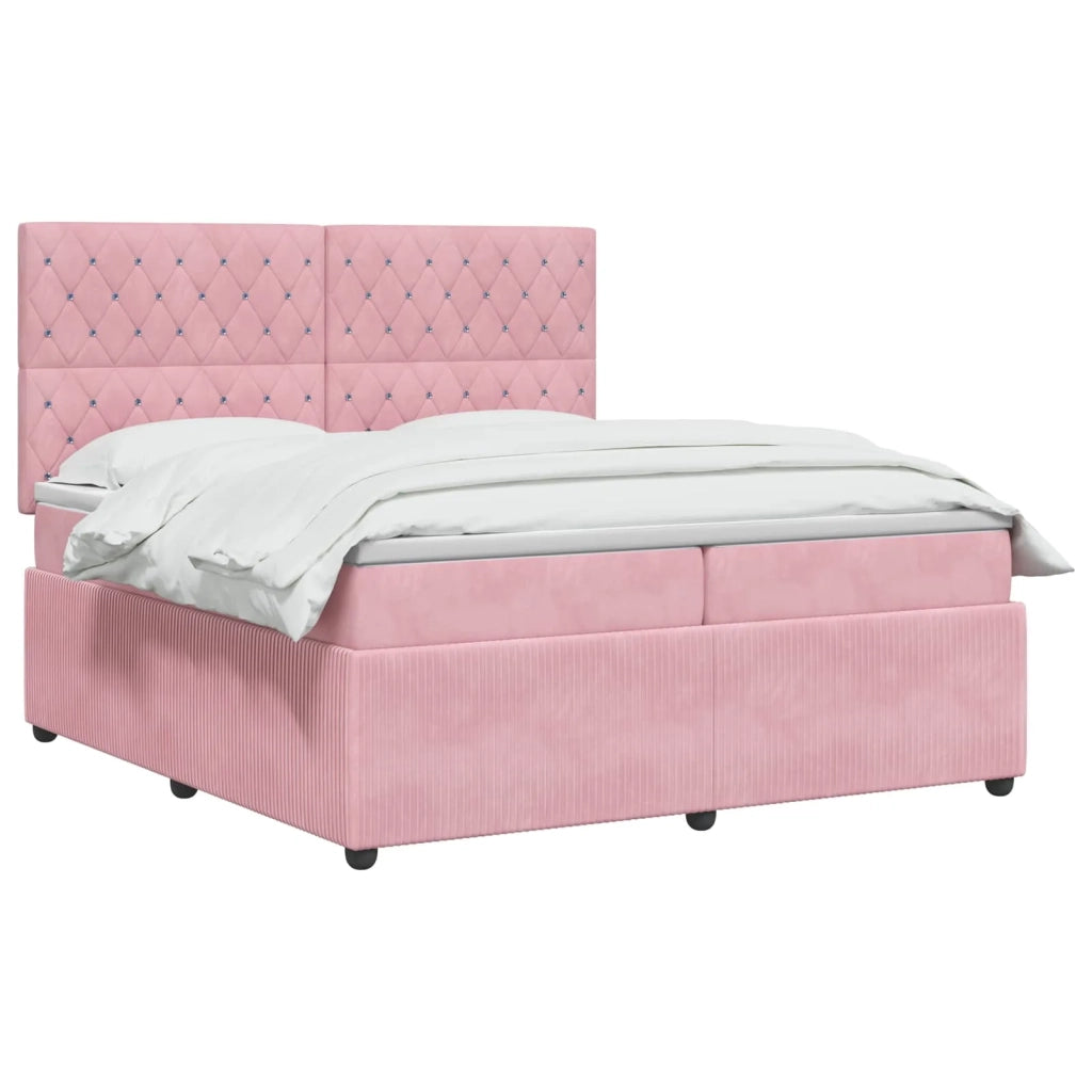 Letto Box Spring LED con Materasso Rosa 200 x 200 cm Velluto 3456136