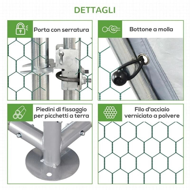 GABBIA RECINTO PER GALLINE IN METALLO PORTA CON BLOCCO E COPERTURA OXFORD