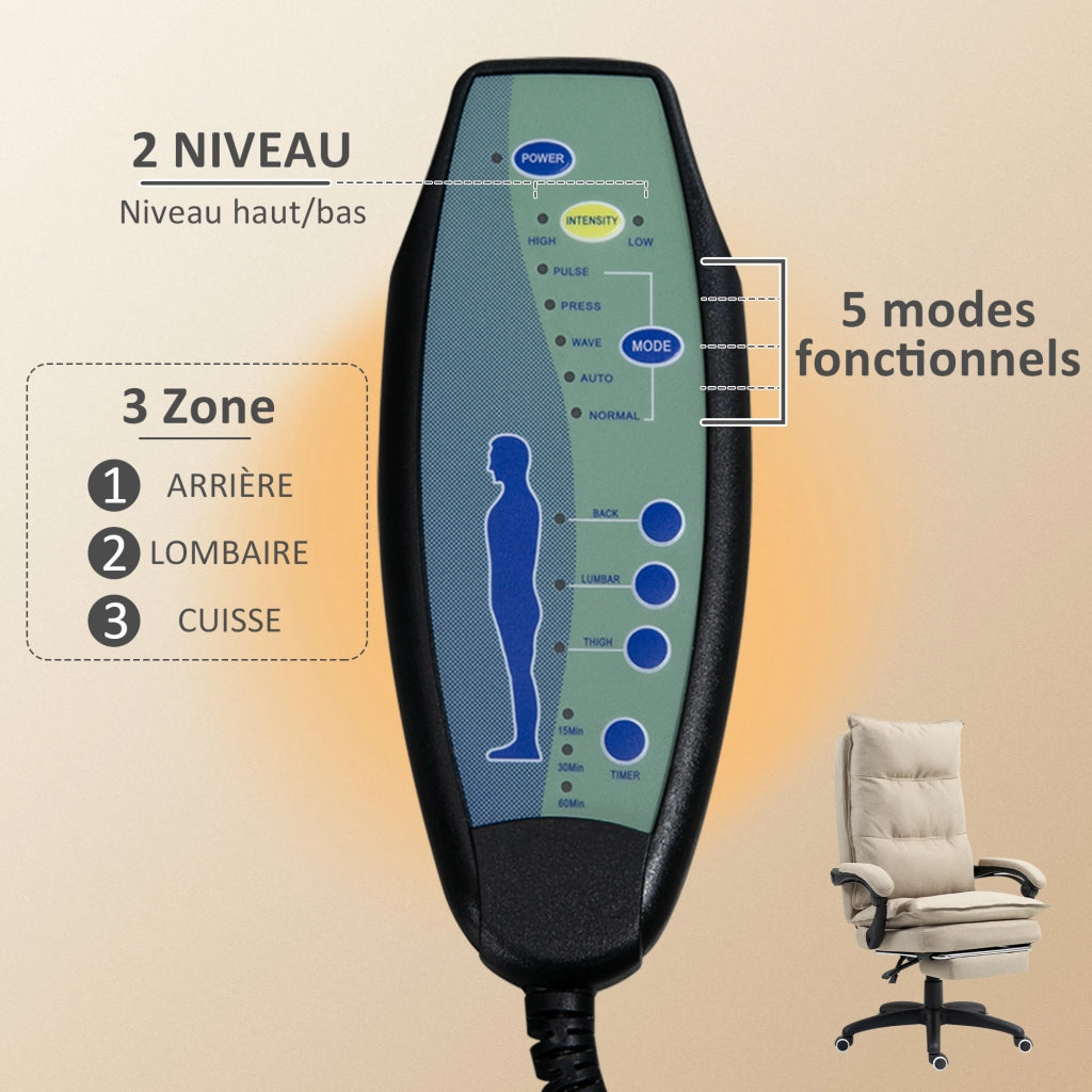 Sedia da ufficio massaggiante reclinabile con poggiapiedi ¨C zephmum ¨C beige