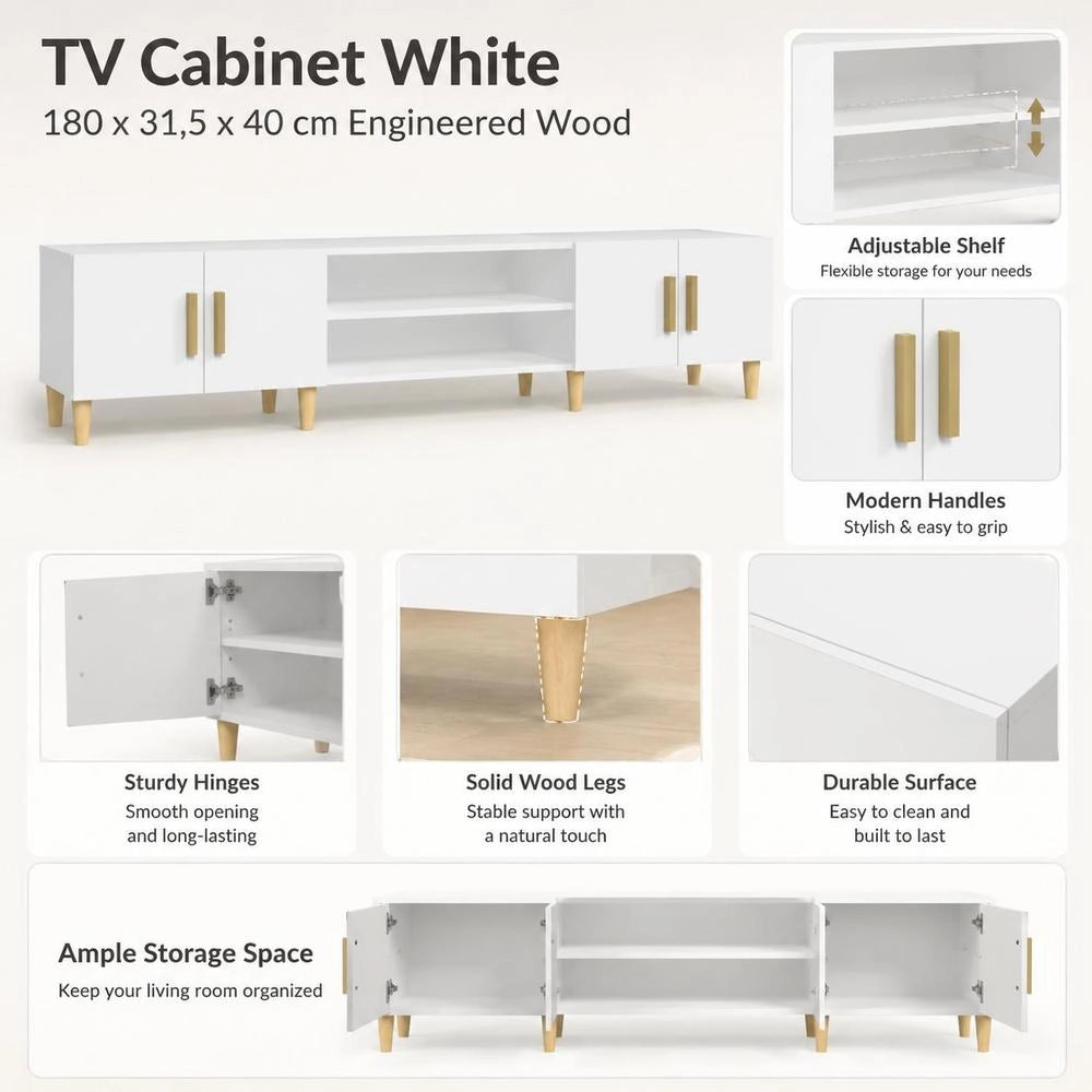 TV Cabinet White 180 X 31.5 X 40 Cm Wood-based Material