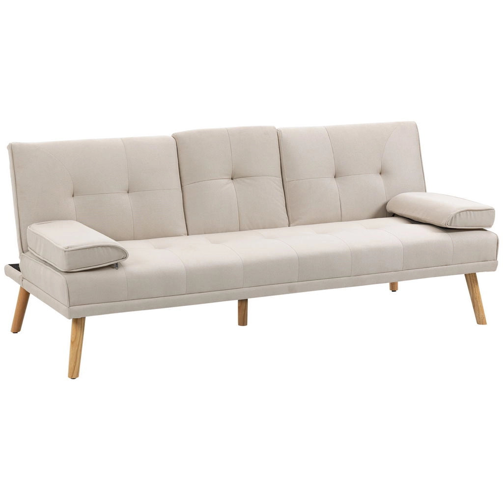 DIVANO LETTO 3 POSTI CON RIVESTIMENTO EFFETTO LINO E TAVOLINO 181X77X78CM BEIGE