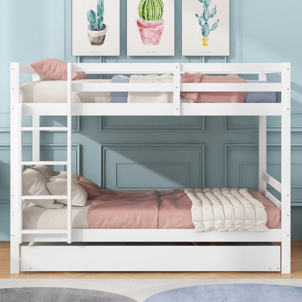 LETTO a castello 140x200 cm con letto estraibile in pino e MDF bianco