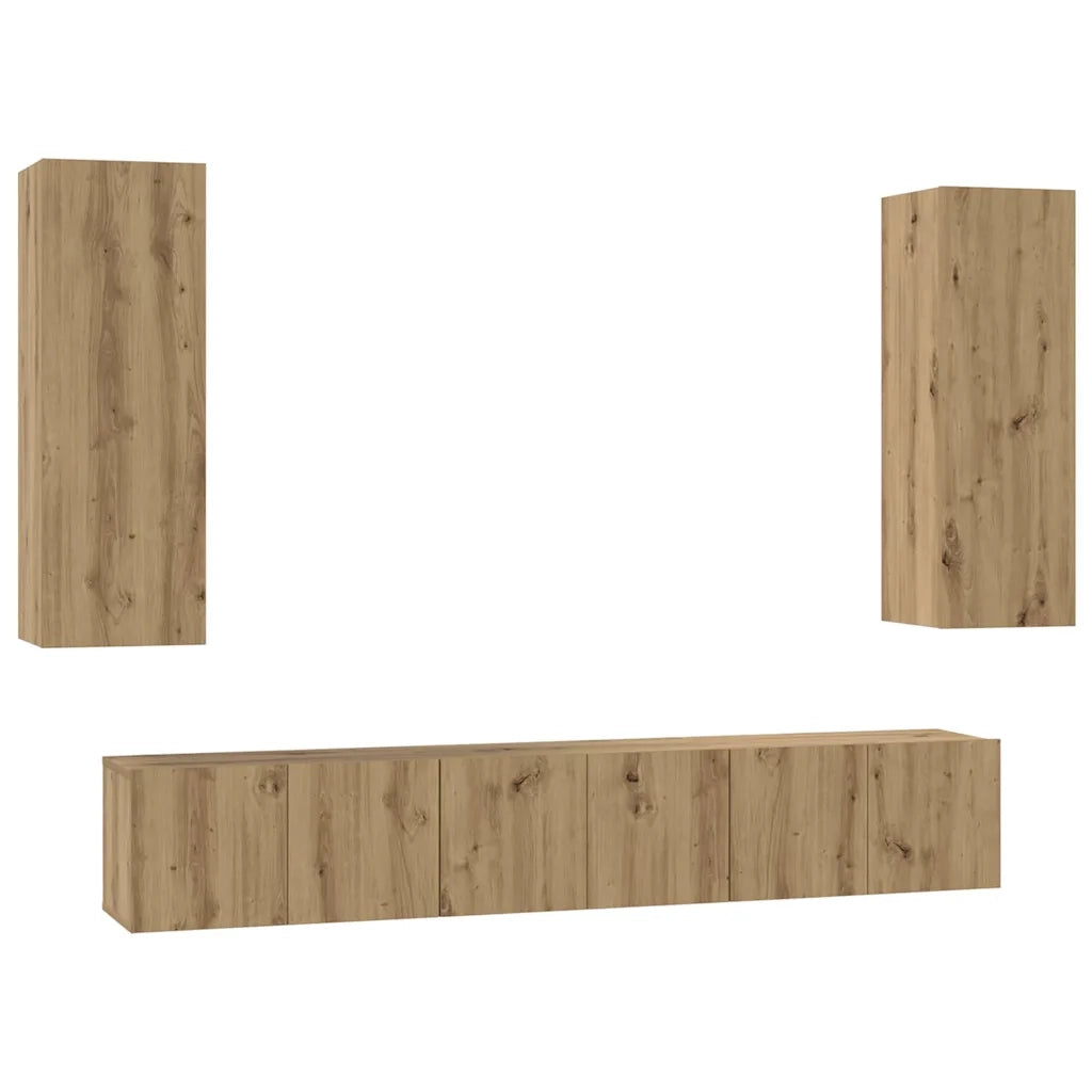 Set mobile TV 5 pz-Set di 5 Credenza per TV Rovere artigianale Legno multistrato 147576