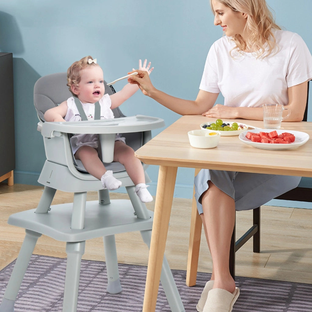 Seggiolone per neonati con imbracatura a 5 punti cuscino rimovibile, Seggiolone per bambini convertibile Grigio-Seggioloni