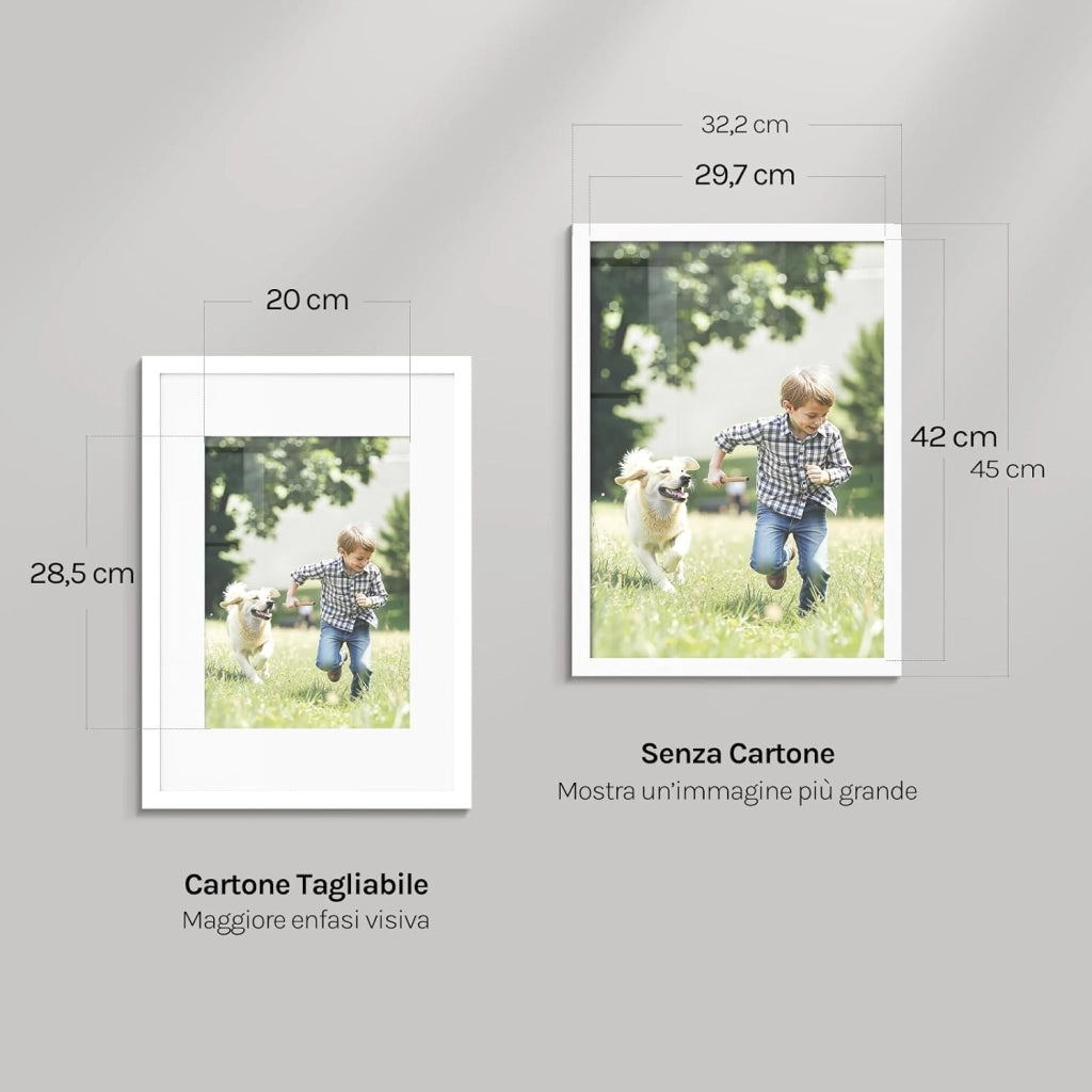 Set di 10 Cornici A3 29,7x42 cm con Passepartout, Portafoto in Orizzontale o Verticale, da Parete o Tavolo, in Legno MDF, Bianco