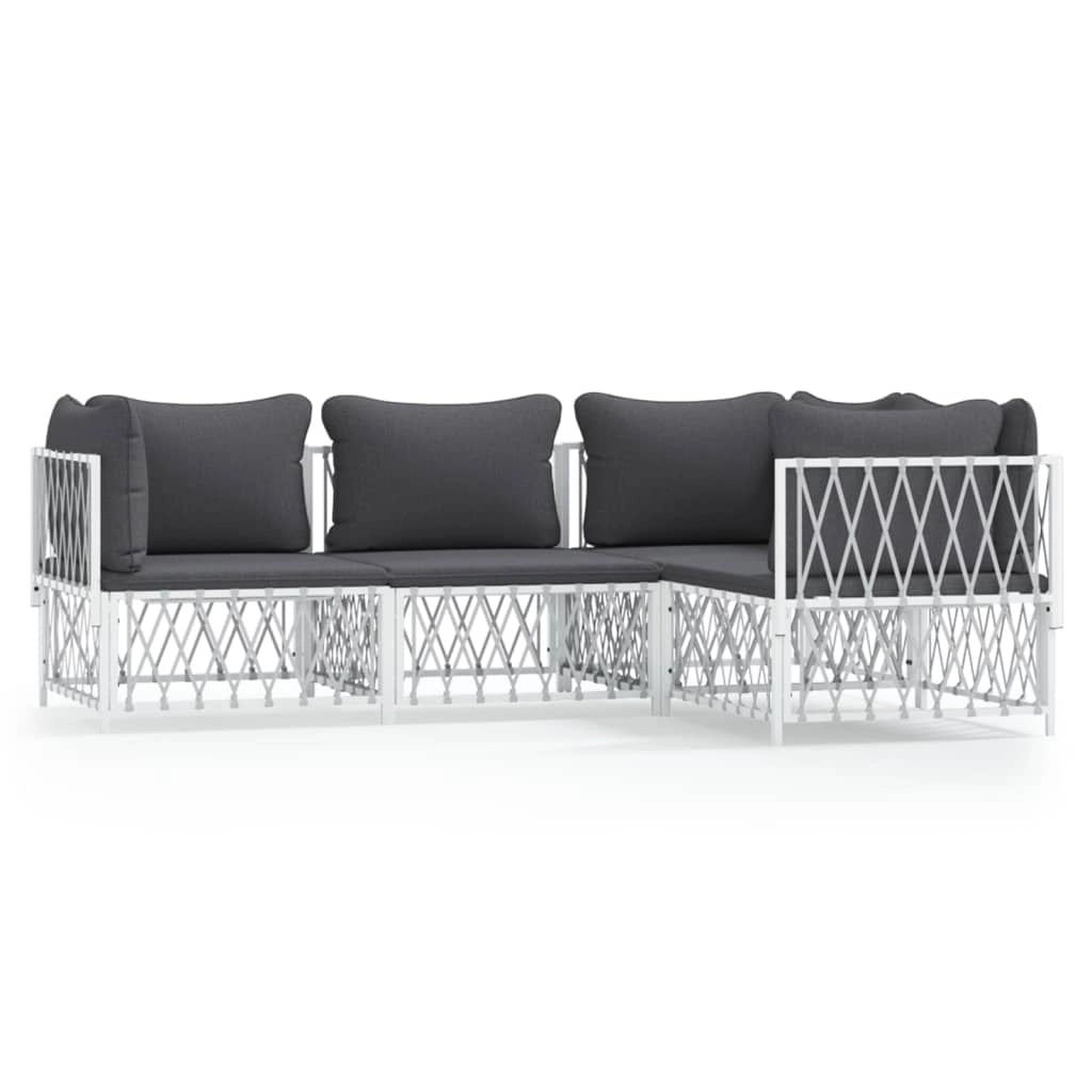 Set Salotto da Giardino 4 pz con Cuscini in Acciaio Biancocod mxl 77196