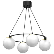 Lampada sospesa Luminex Ballo nera 4 sfere vetro bianco E27