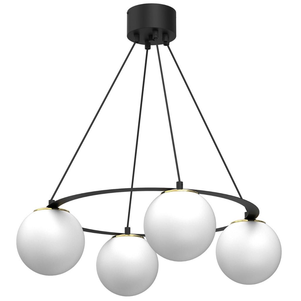 Lampada sospesa Luminex Ballo nera 4 sfere vetro bianco E27