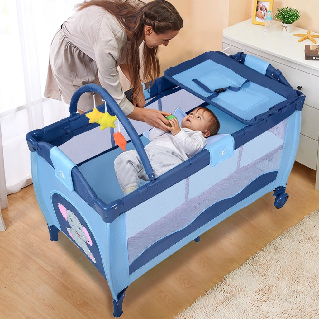 Culla lettino pieghevole da viaggio per bambini con borsa di trasporto 124x65x77cm Blu