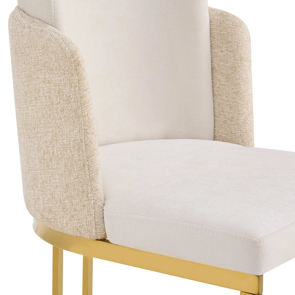 Set di 2 sedie in ciniglia beige e oro con doppio schienale