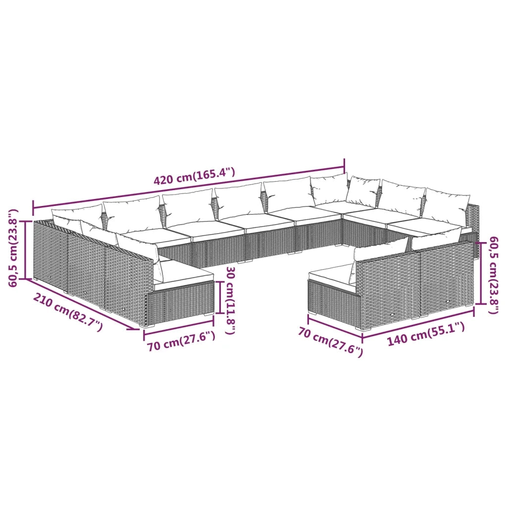 Set Divani da Giardino 12 pz con Cuscini Marrone in Polyrattan 3102139