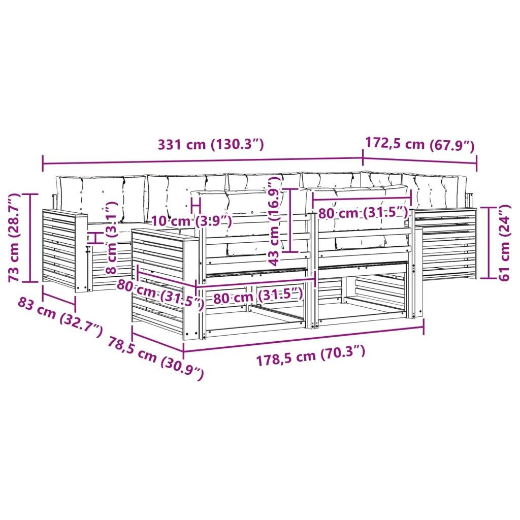 Set di divani da esterno con cuscino 7 pcs Naturale e Beige 3373628