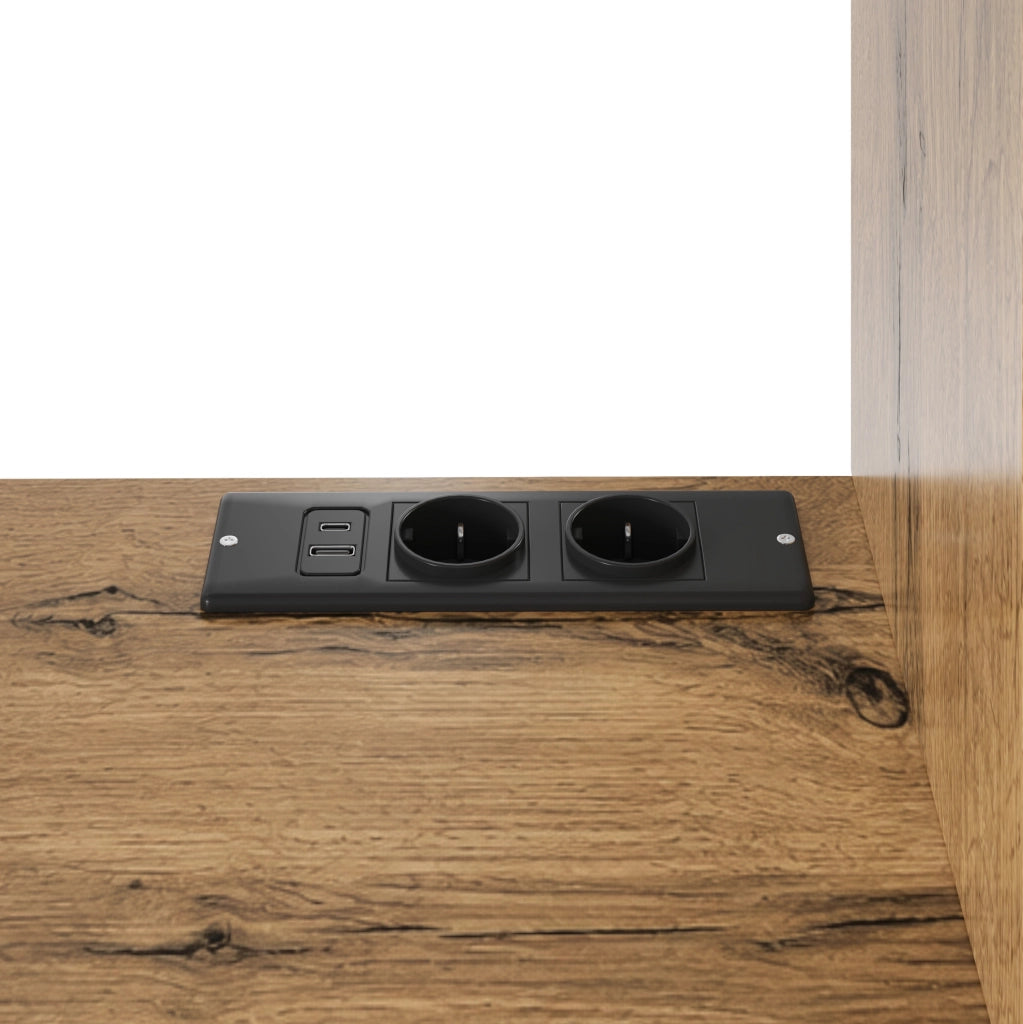 Credenza alta da sala da pranzo 100x40x185 cm con LED; prese e porte in vetro; rovere