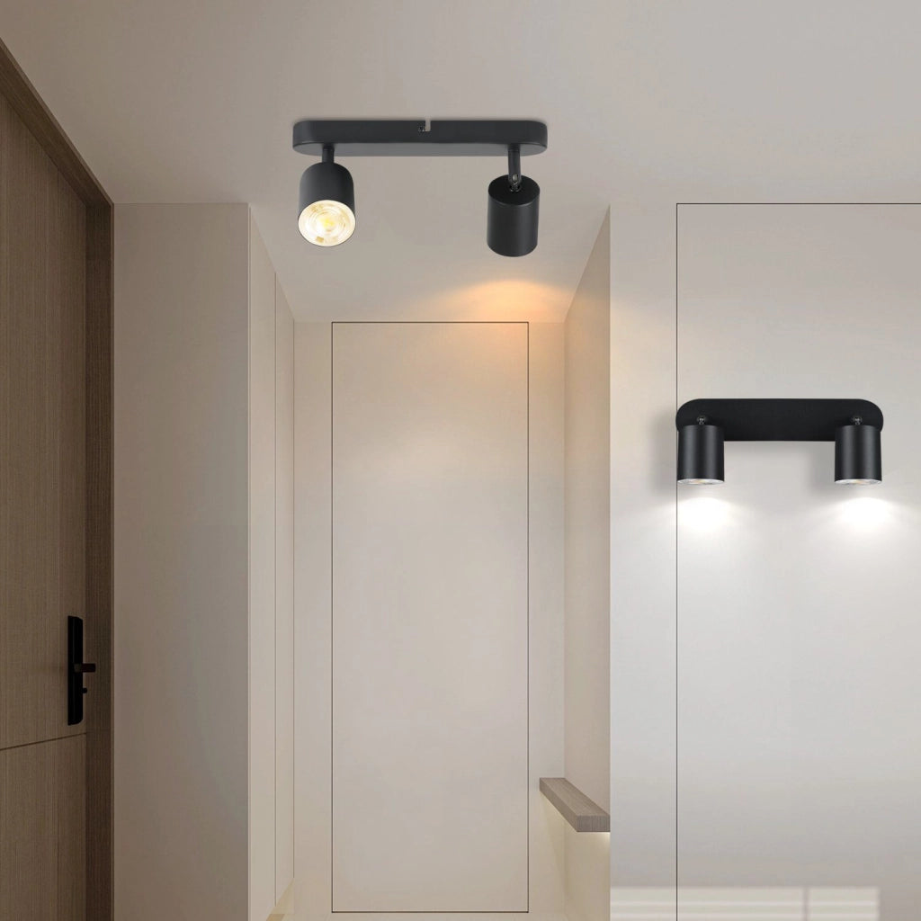 ZMH Faretto da soffitto neri 2 luci GU10 metallo rotanti 350° per soggiorno corridoio scala cucina senza lampadina