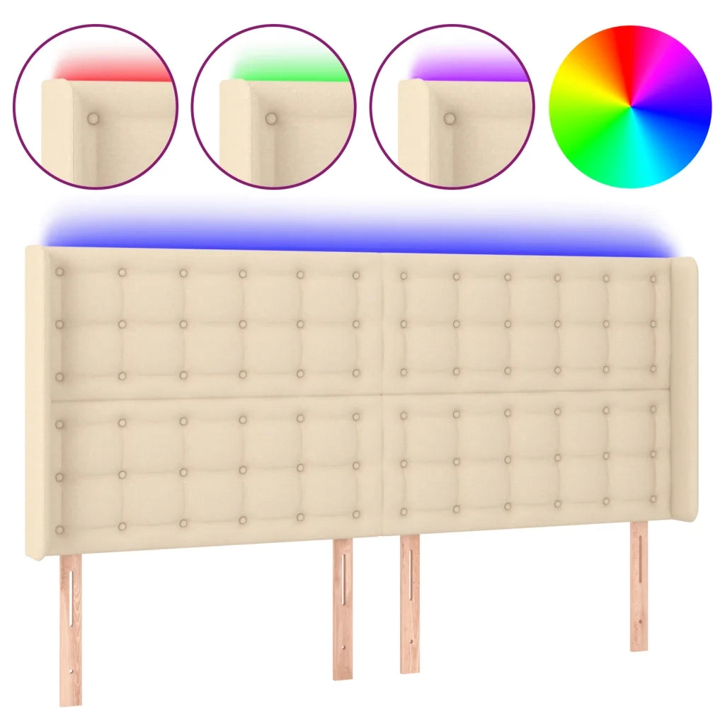 Testiera a LED-Testata con LED Crema 203x23x118/128 cm in Tessuto 404489