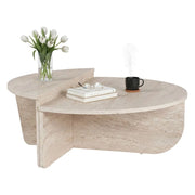 Tavolino da salotto Feyre, Tavolo basso da caffè, Portariviste per divano, Ripiano da soggiorno, 90x60 h35 cm, Beige e Marmo