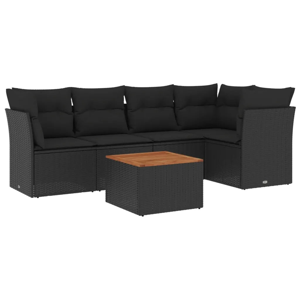 Set Divano da Giardino 6 pz con Cuscini Nero in Polyrattancod mxl 93182