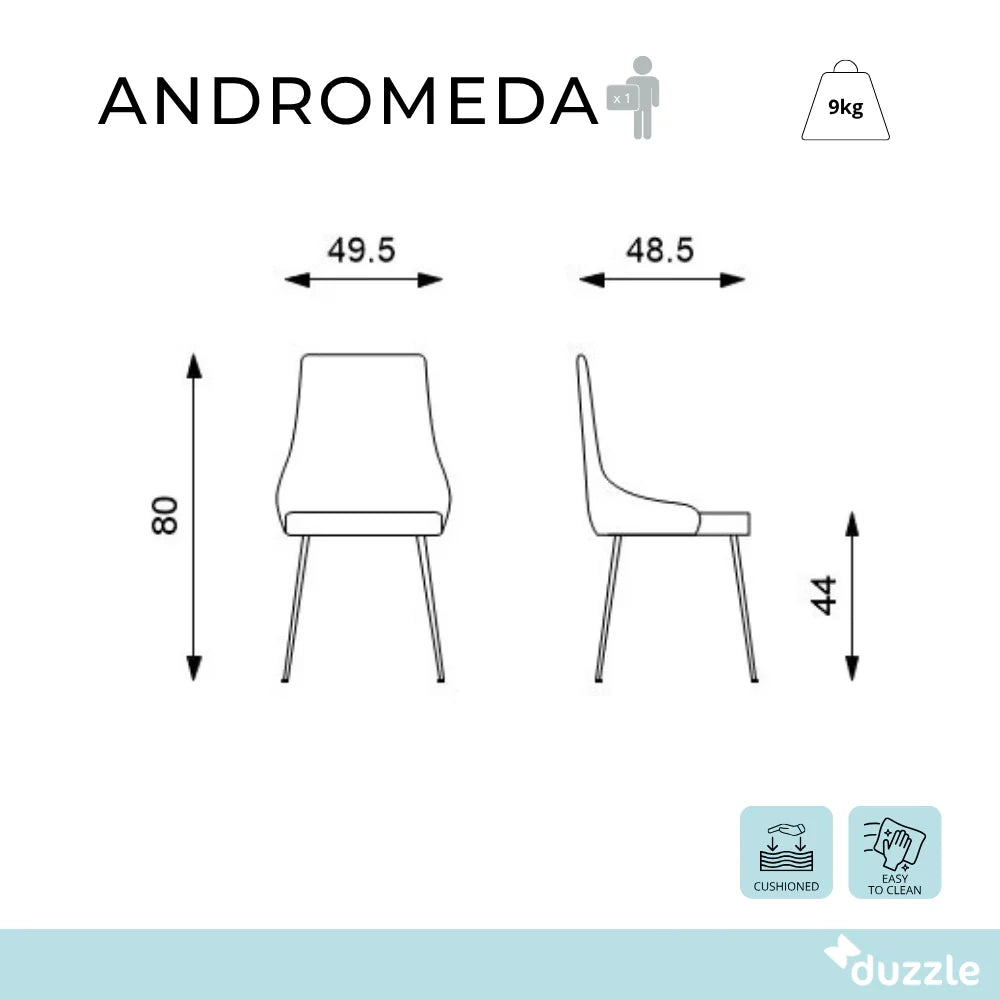 Sedia da pranzo imbottita in microfibra ruggine Andromeda con struttura in metallo facili da pulire | Duzzle