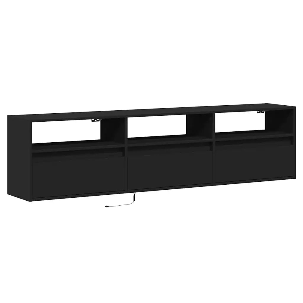 Mobile TV a parete con LED-Credenza per TV sospesa Nero 180x31x45 cm