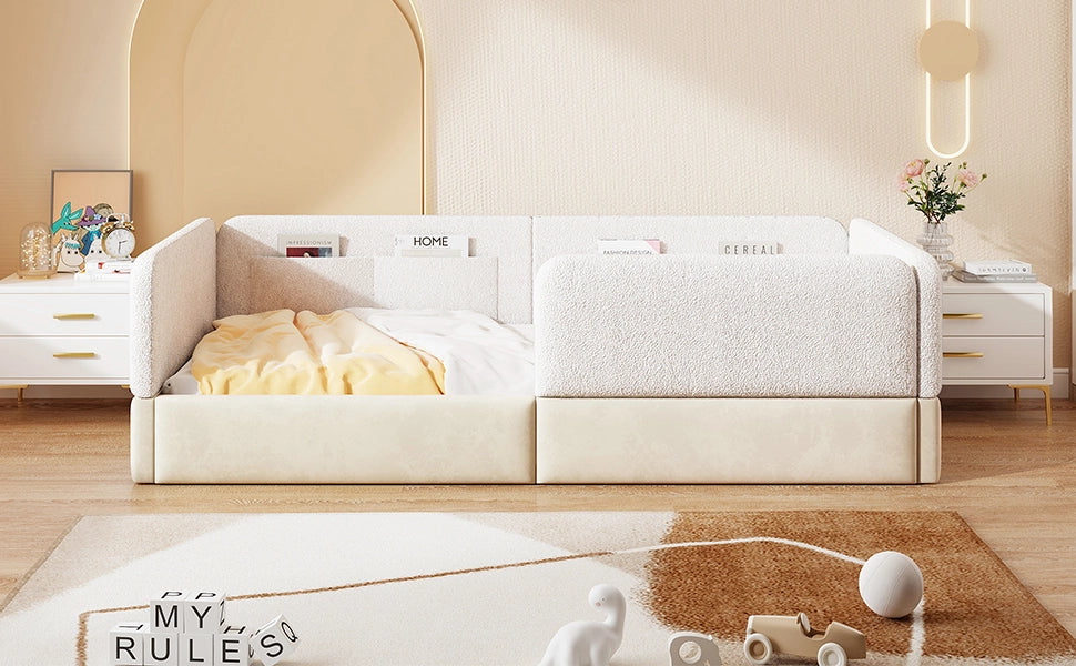 Letto imbottito con sponda 90x200 cm in MDF bianco e poliuretano