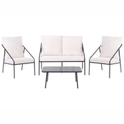 Set da giardino in metallo nero con cuscini in cotone per 4 persone con rivestimenti sfoderabili Poltrone Divano Tavolino Moderno