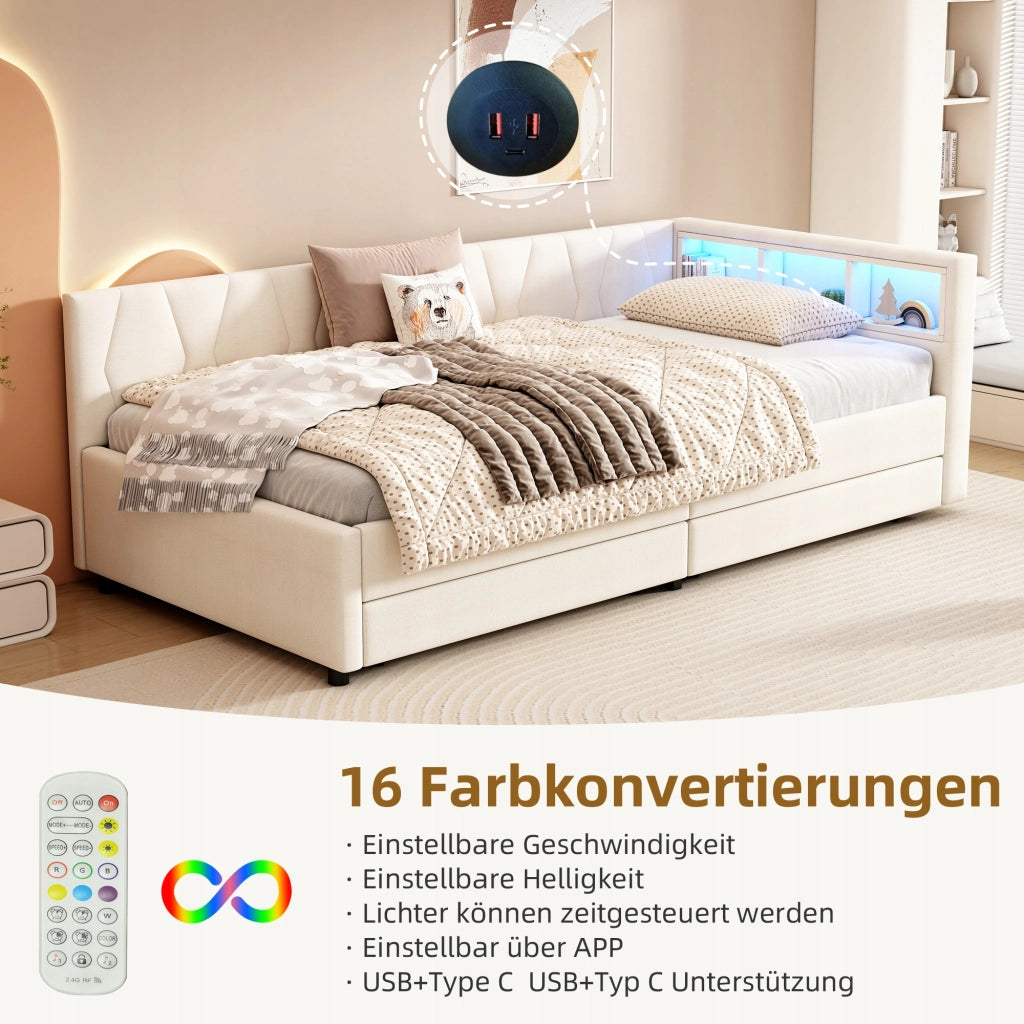 Letto singolo 90x200 - Xylo - Beige con porta USB-C