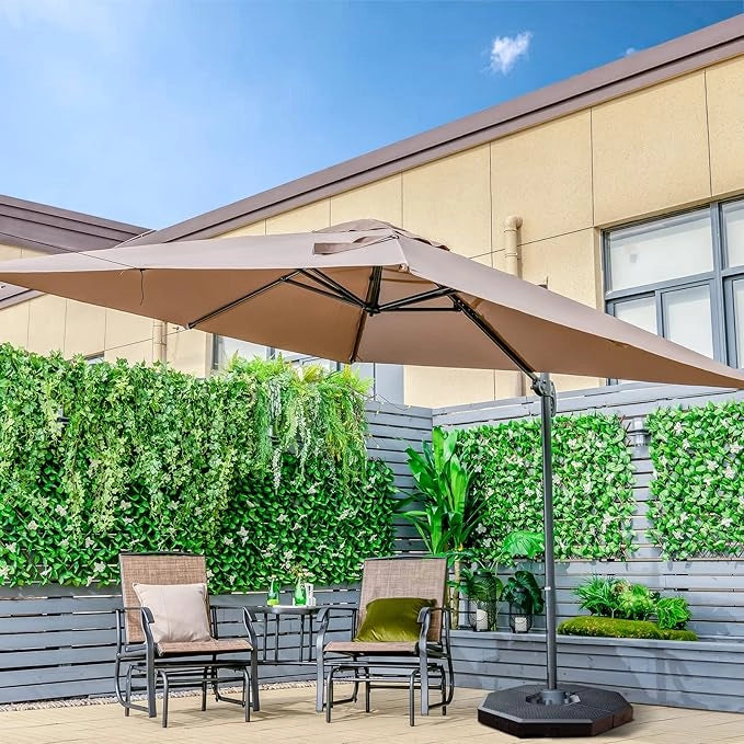 Ombrellone da Giardino, 300 x 300 cm, Ombrellone da Esterno con 3 Inclinazioni, Rotazione a 360°, Manovella, 8 Stecche, Base Incrociata (Caffè)