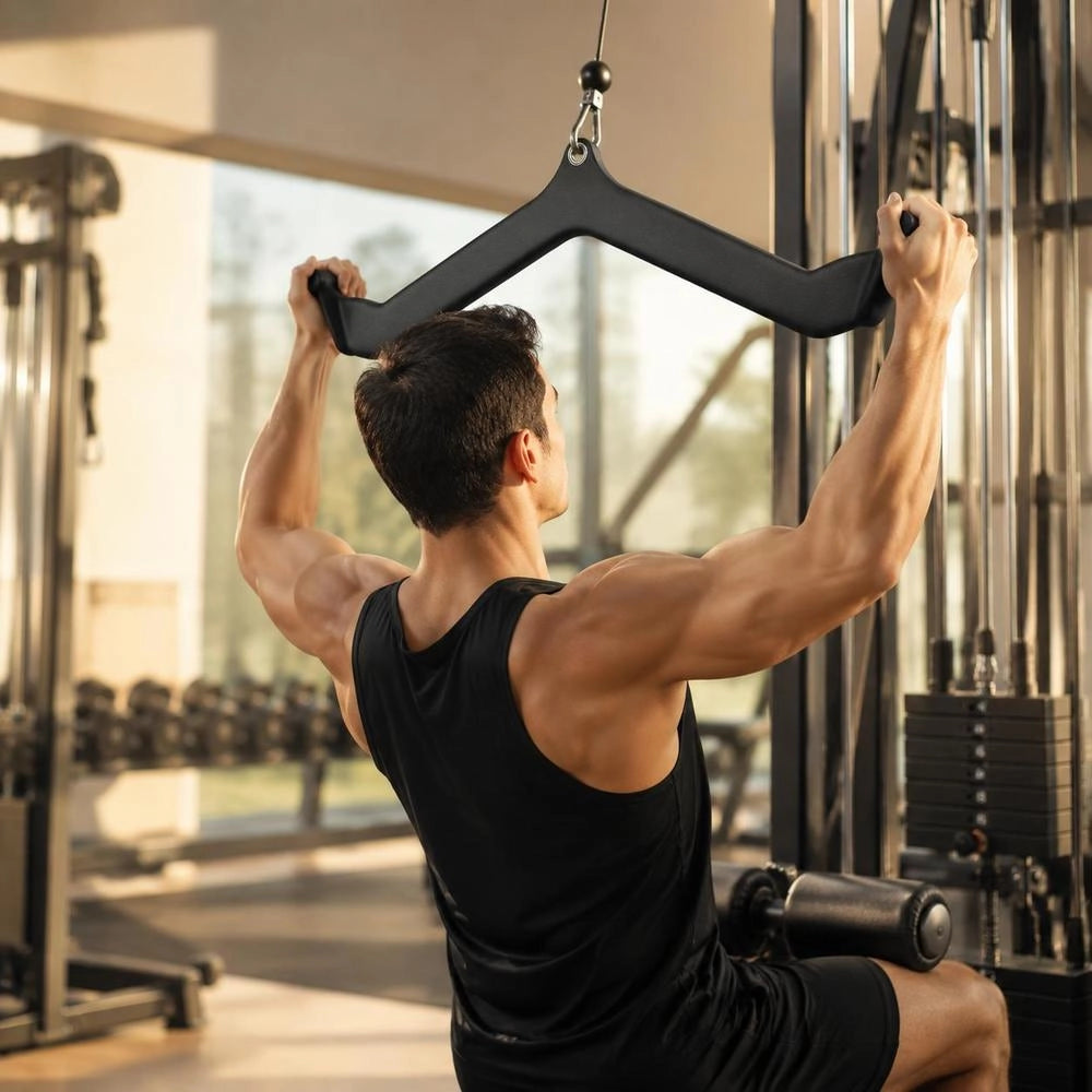 Lat Pulldown Attachment, Rowing V-bar Attachment For Cable Machine, Triceps Pull-up Bar, Rubber-coated Grip For Back Strength Training, Biceps Curl Triceps Lat Pulldown Bar, 550 Kg Load Capacity, Black