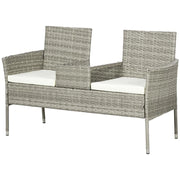DIVANETTO PER ESTERNI 2 POSTI CON TAVOLINO DA CAFFÈ IN ACCIAIO E RATTAN PE 137X59X82 CM GRIGIO E CREMA