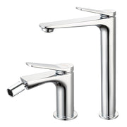 Set rubinetti lavabo alto e bidet in ottone cromo con piletta click clack linea Sound