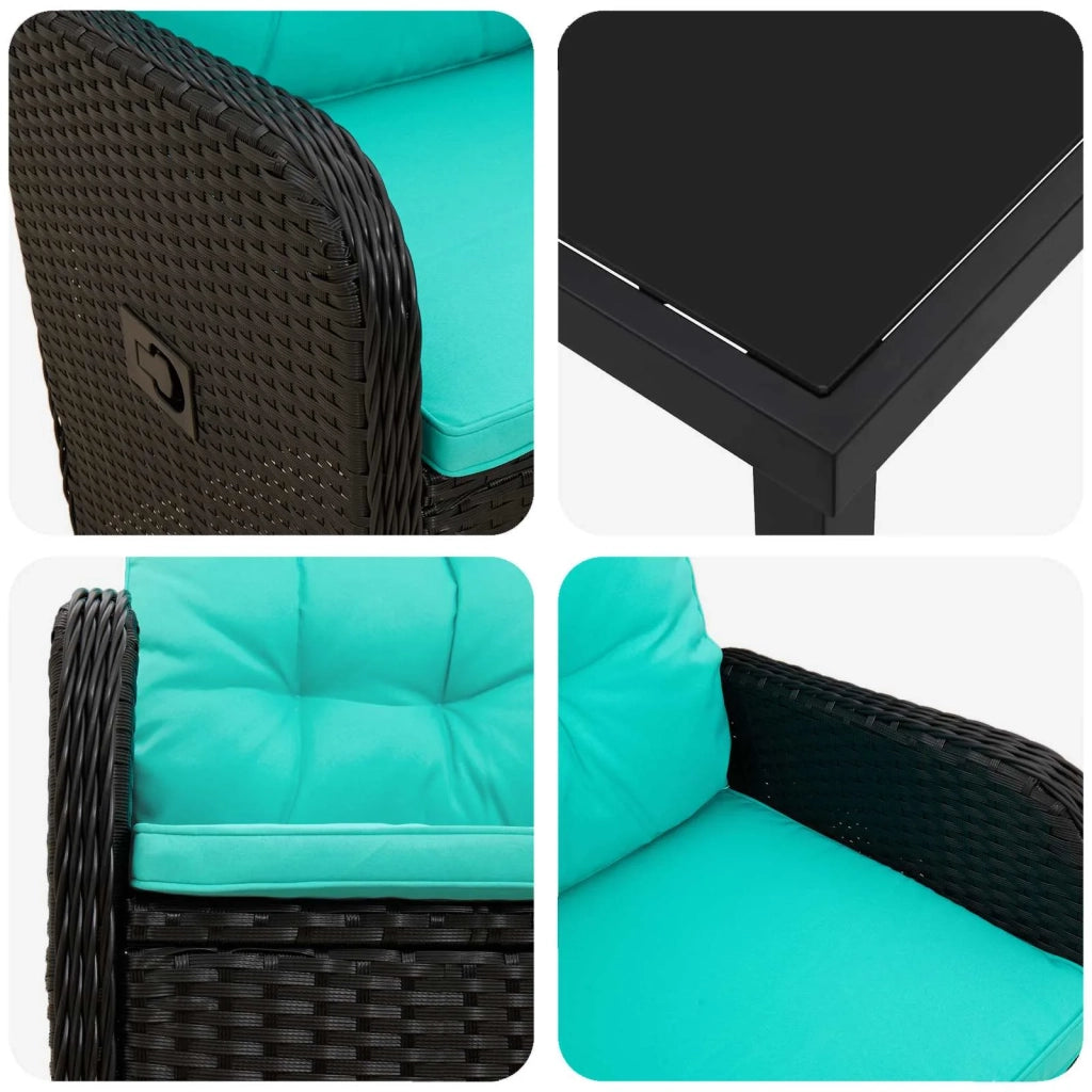 Set da pranzo per esterni 5 pz Nero e Turchese polyrattan 3422434