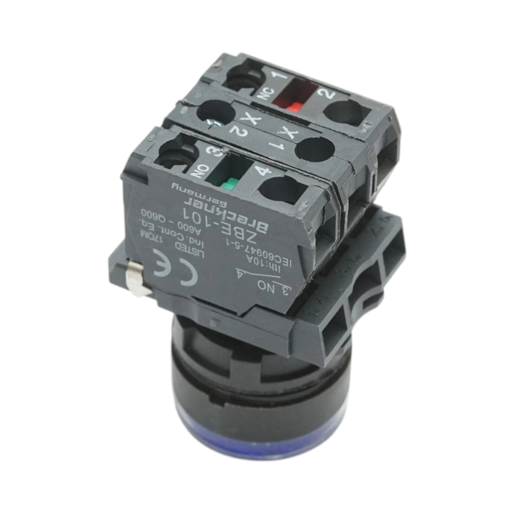 Pulsante con ritorno e segnalazione LED blu 1NO+1NC, 220V/10A, TB5 Breckner Germany