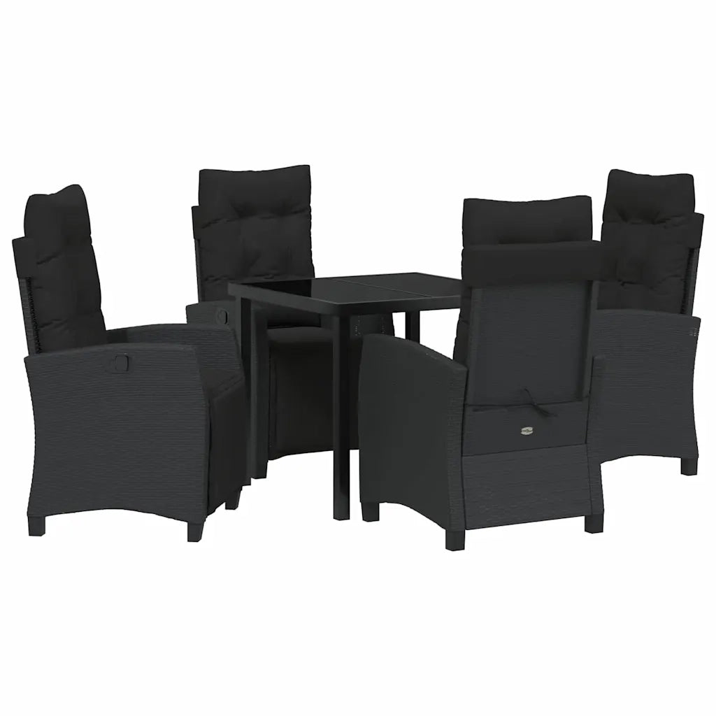 Set da Pranzo per Giardino con cuscino 5 pcs Nero polyrattan 3380422