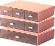 Organizzatore per ufficio con 3 strati e 6 cassetti, scatola per cosmetica, scatola per archiviazione stivabile, cassetti in plastica, per l'archiviazione di materiali da ufficio e cosmetici (rosa).