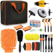 Set di pulizia auto, 31 pezzi, set di pulizia auto con spazzola per dettagli, kit di pulizia auto per interno ed esterno, griglie di ventilazione, motori, ruote, pulizia domestica