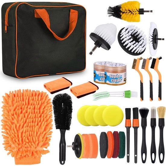 Set di pulizia auto, 31 pezzi, set di pulizia auto con spazzola per dettagli, kit di pulizia auto per interno ed esterno, griglie di ventilazione, motori, ruote, pulizia domestica