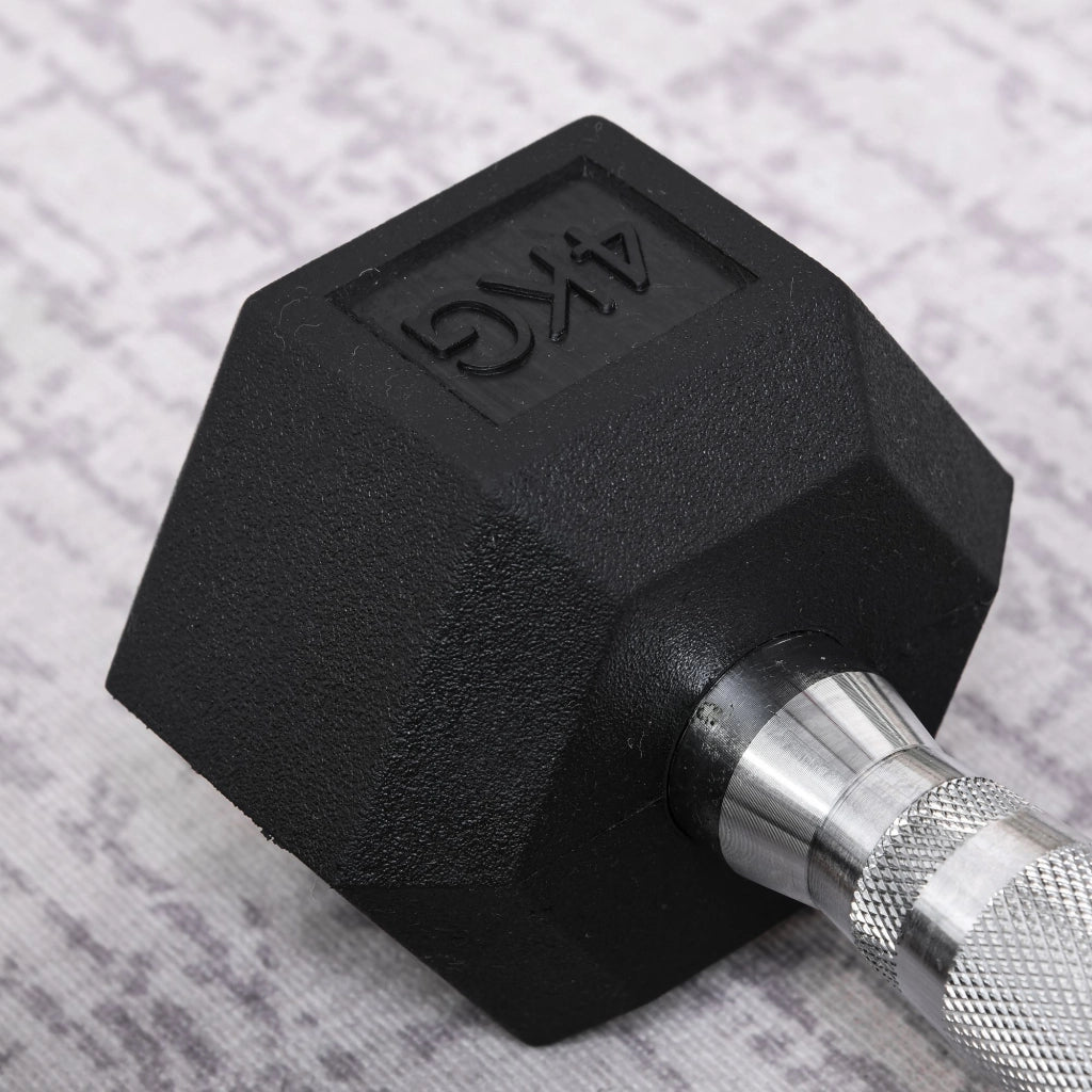 Set di 2 Manubri Esagonali da 4 kg con Presa Antiscivolo e Rivestimento in Gomma Nero