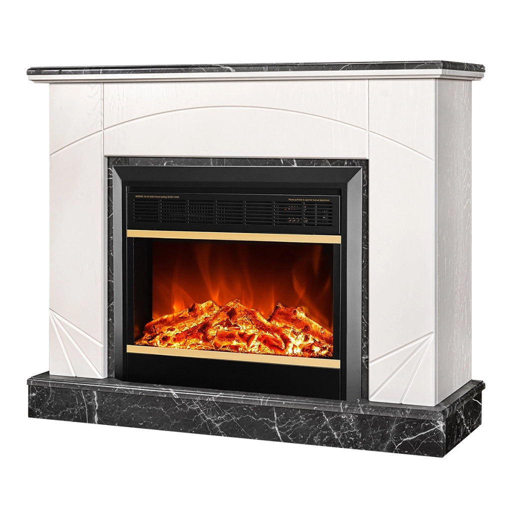 Camino Elettrico da Pavimento 85x110x27 cm Effetto Fiamma 1500W Madeira lux & Mars Ivory/dark gray