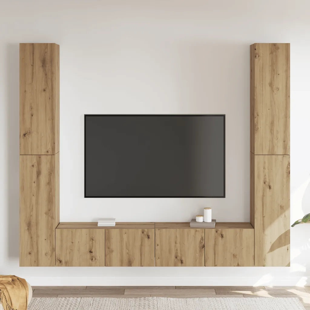 Mobili TV a Parete 6 pz | Armadietto TV | Mobile Porta TV Rovere Artigianale Legno Multistrato