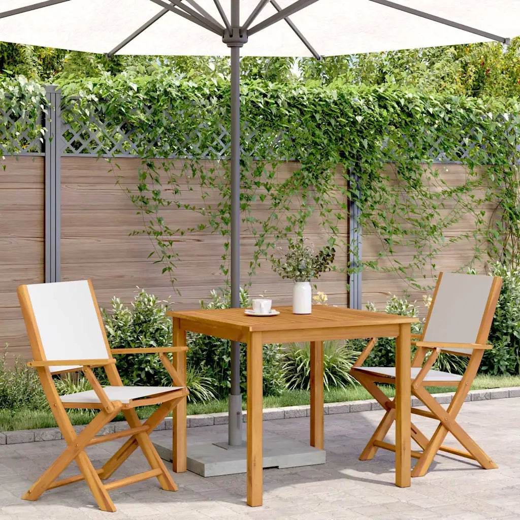Sedie Giardino 2 pz | Sedie da Esterno Bianco Crema Legno Massello Acacia e Tessuto