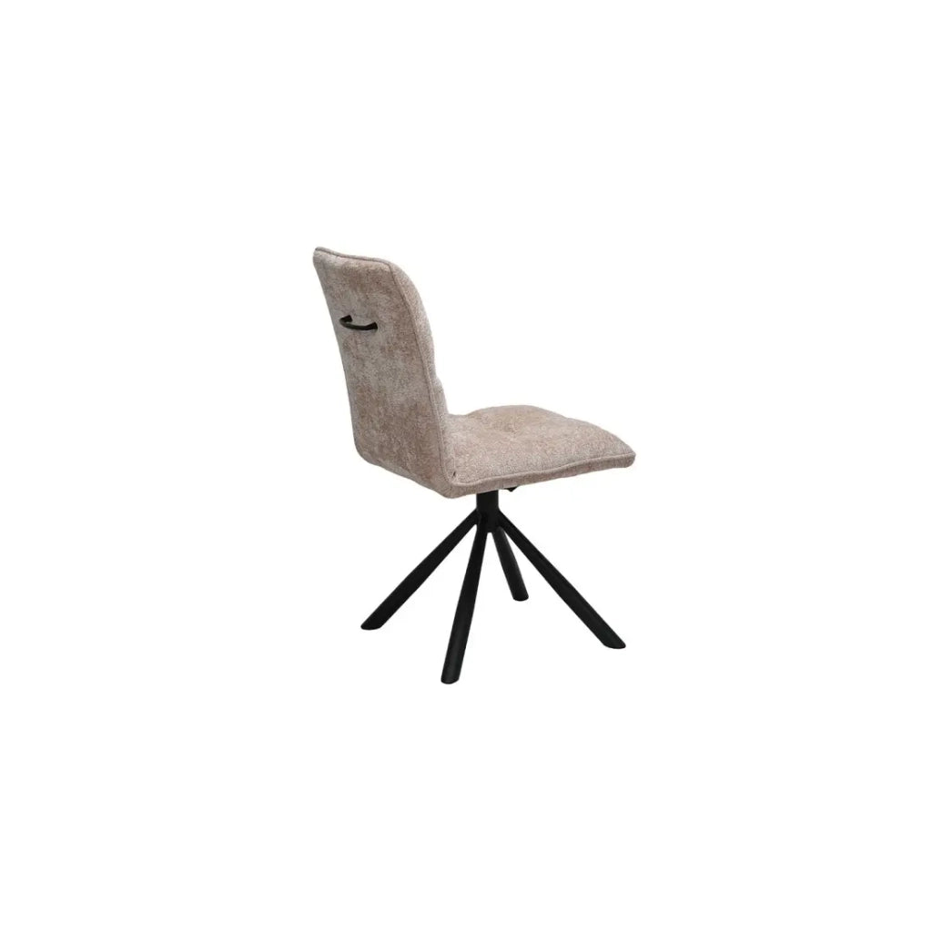Sedia da pranzo girevole DANIEL – Tessuto color sabbia – Piedi in metallo nero – Stile design/industriale