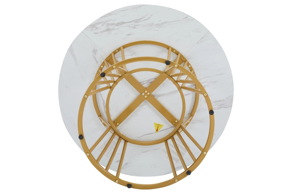Tavolo da Pranzo Rotondo per 4 Persone con Gambe in Metallo; Effetto Marmo; in MDF; 100 x 75 cm; Bianco