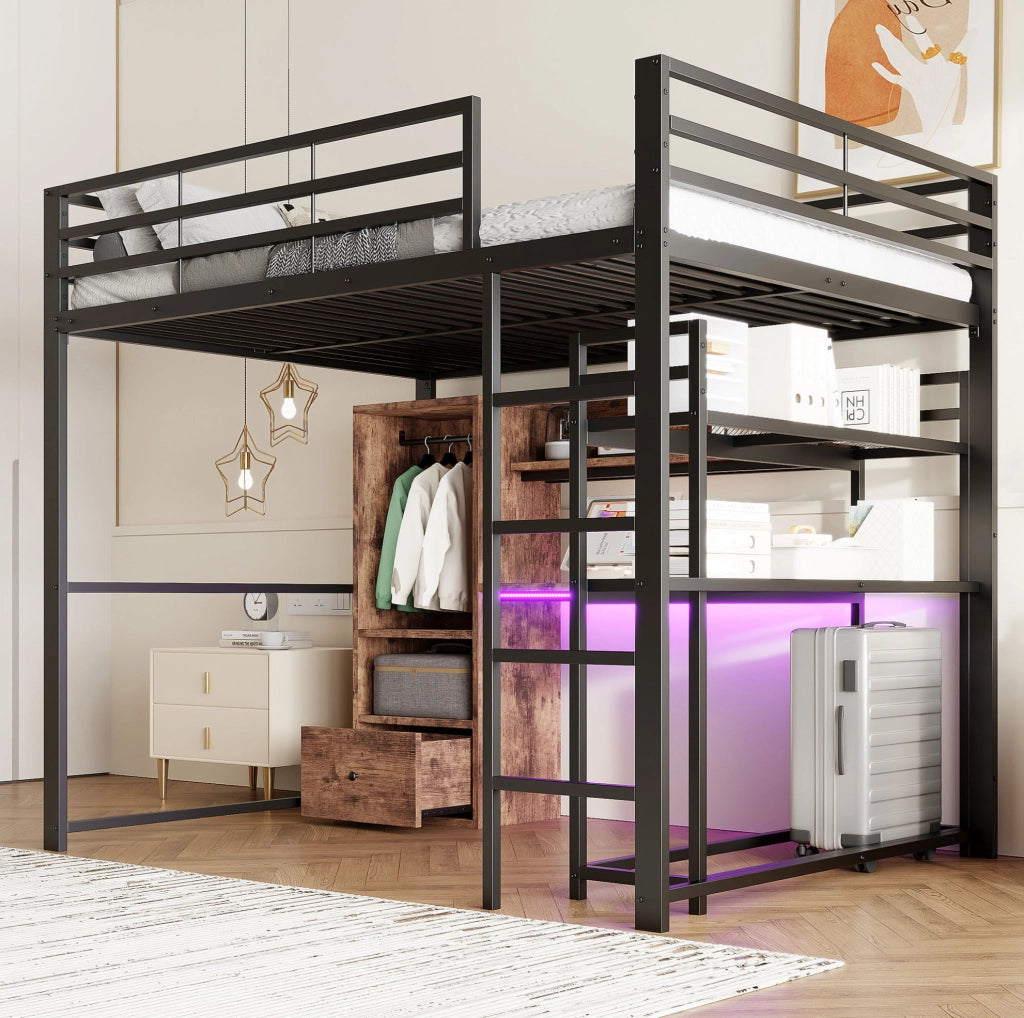 Letto a soppalco 140x200 cm con scrivania e LED