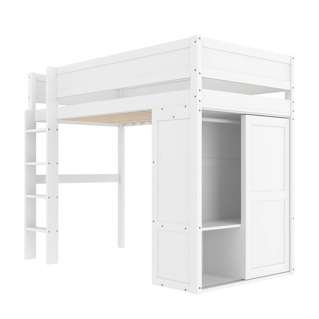 Letto a castello bianco in pino con armadio integrato funzione contenitore e dimensioni 90x200 cm