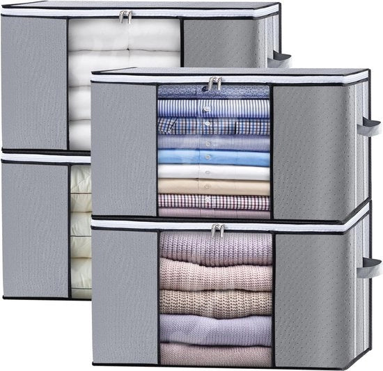 Cassa per la conservazione degli abiti pieghevoli con coperchio - Alta capacità, maniglia rinforzata e chiusura a zip - 4 pezzi, Grigio