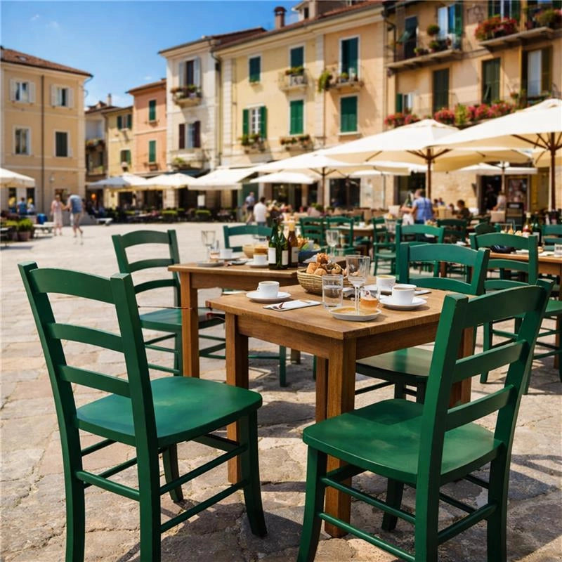 SET 2 SEDIE PAESANA IN LEGNO CON SEDUTA COMPATTA E SCHIENALE ALTO H 87 X L 45 X P 40 CM COLORE VERDE
