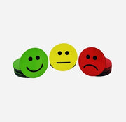 Set di 30 magneti con feedback (diametro 5 cm): 10 verdi allegri, 10 gialli neutri e 10 rossi tristi – ideale per comunicazione creativa a scuola, al lavoro e nella vita quotidiana