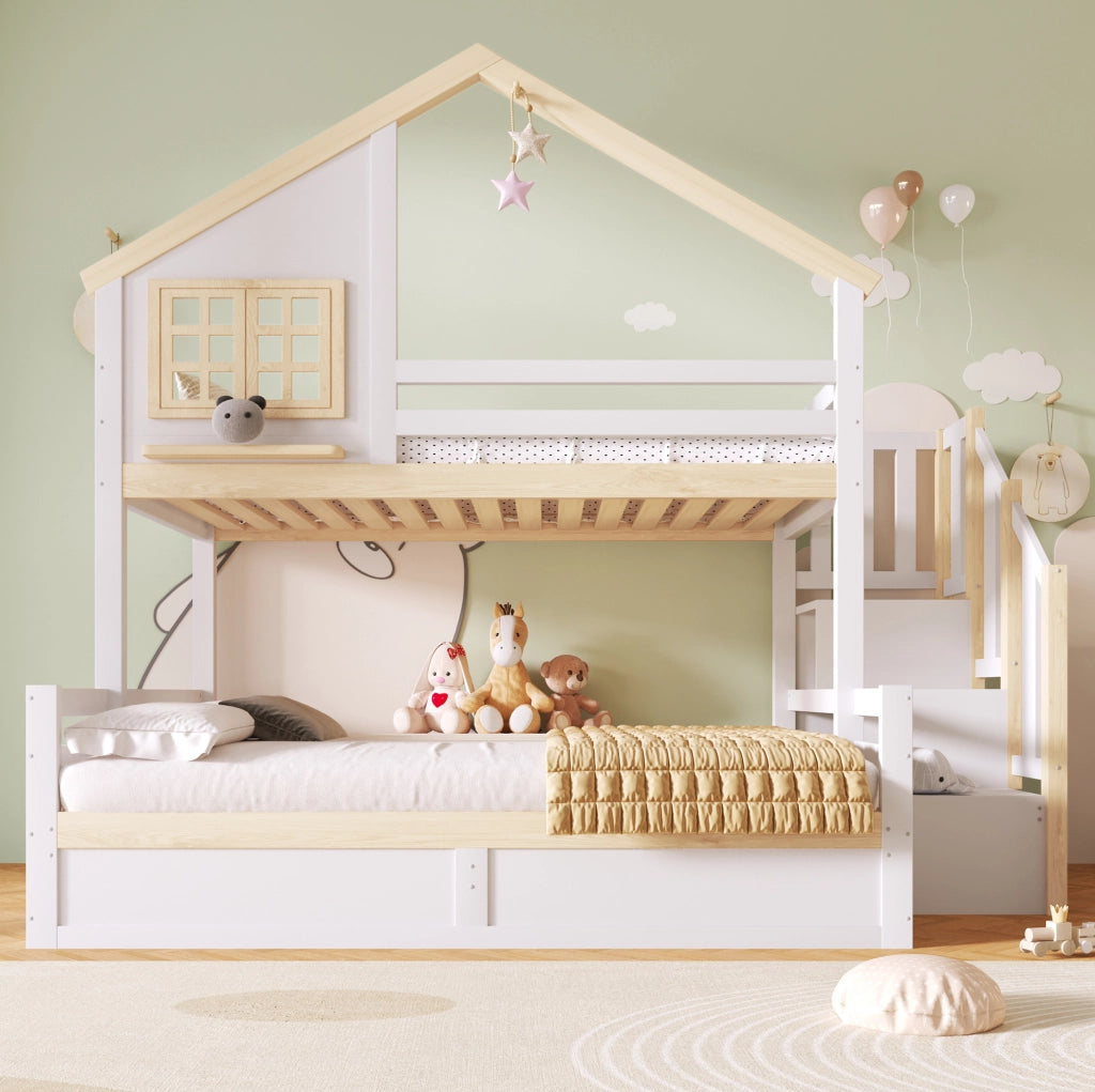 Letto a castello con contenitore idraulico e design casetta 90x200 / 140x200